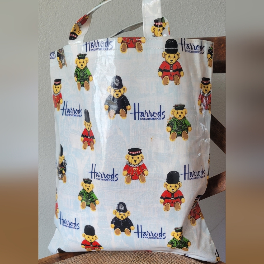 Harrods White Tote Bag with Bear Print